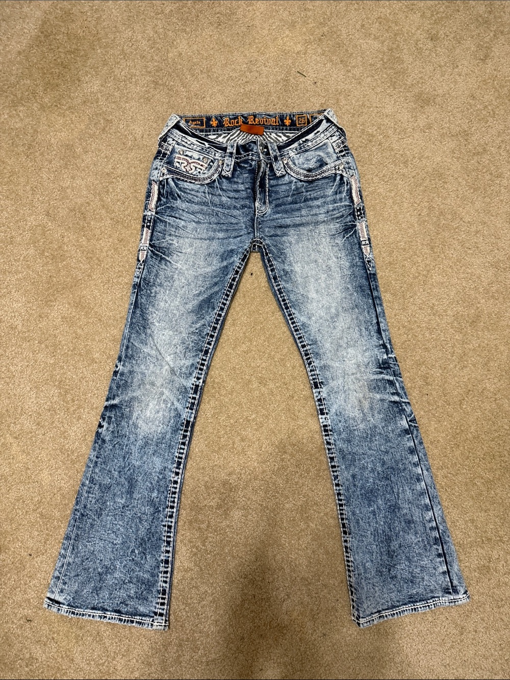 Rock Revival Light Wash Flare Jeans with Contrast Stitching